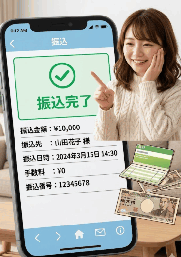 報酬を得て喜ぶ女性