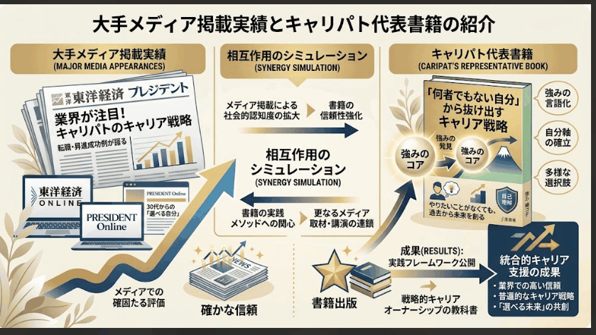東洋経済やプレジデントなど大手メディア掲載実績とキャリパト代表書籍の紹介