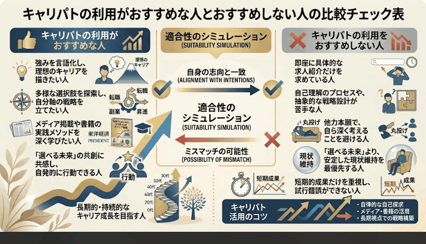 キャリパトの利用がおすすめな人とおすすめしない人の比較チェック表」