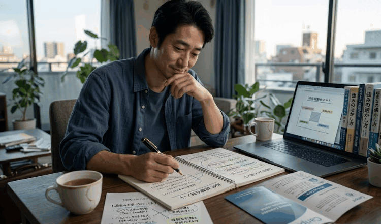 30代が経験分解ノートを使って自分の強みを発見する様子