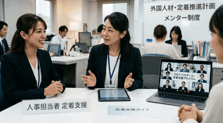 外国人材との面談と定着支援を行う人事担当者