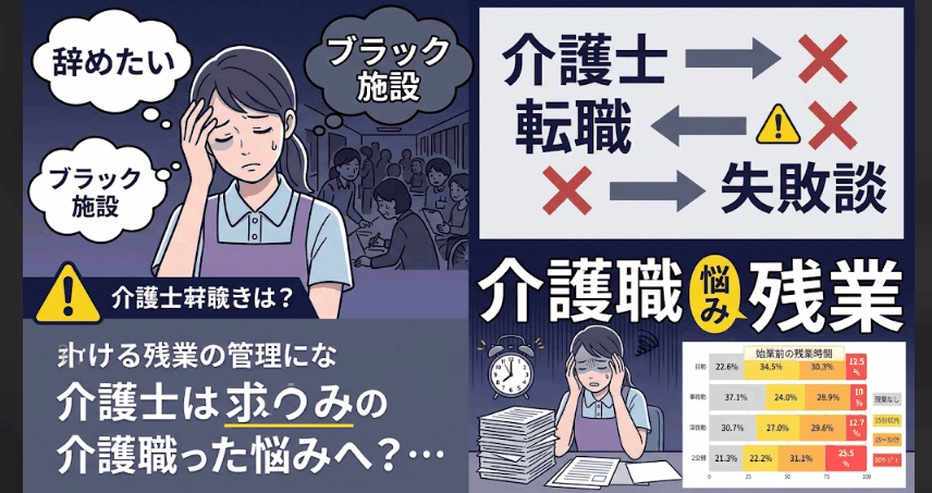 介護 辞めたい ブラック施設, 介護士 転職 失敗談, 介護職 悩み 残業