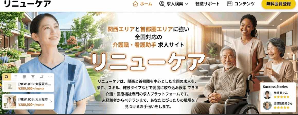 【関西限定】人間関係で悩まない！介護職の転職を成功に導くリニューケアの秘密